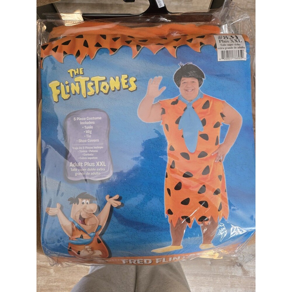 Men's Fred Flintstone Costume - Oversized Tie and Printed Tunic Plus XXL